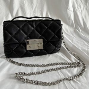 Michael Kors Black Quilted Leather Crossbody with Silver Chain